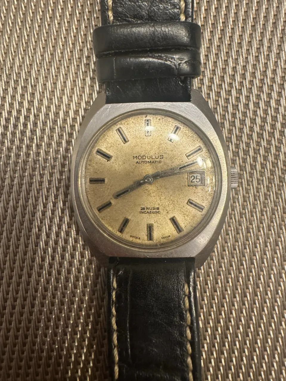 Relógio modulus vintage automático 25 rubis pulseira de couro raro para colecionador