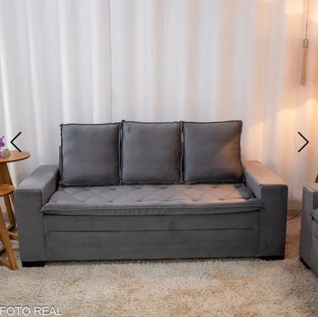 Conjunto de Sofás Lyon 3 e 2 Lugares com Puff Veludo Cinza 1,86m - Foto 3