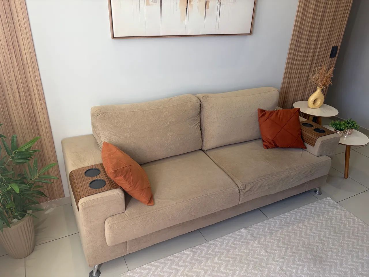 Sofá 2,20  Suede Bege - Luciana Móveis - Foto 3