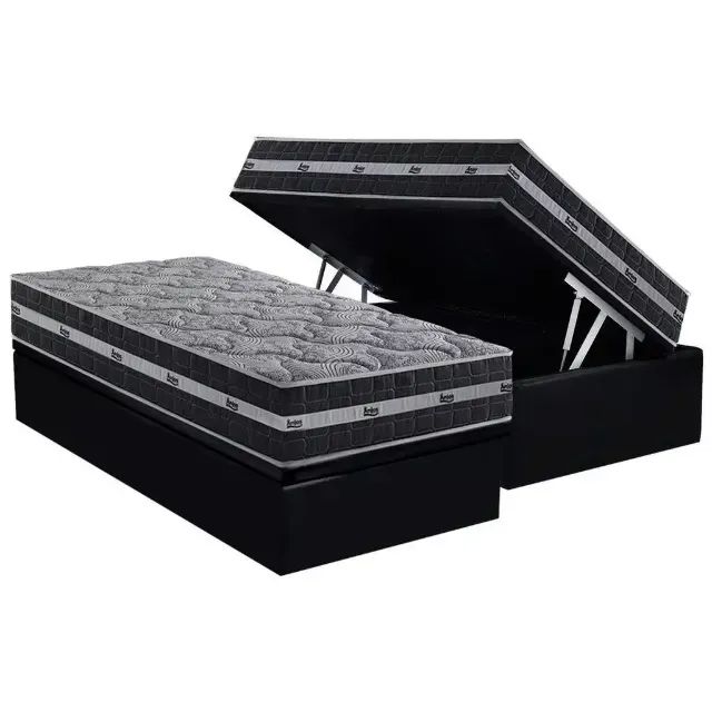 Cama Box Solteiro Completa com Colchão + Baú no Suede Preto