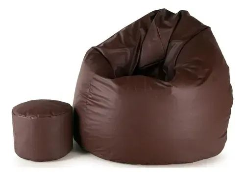 Puff Pera Gigante Marrom Couro Sintético + Puff Banqueta Apoio - Foto 2