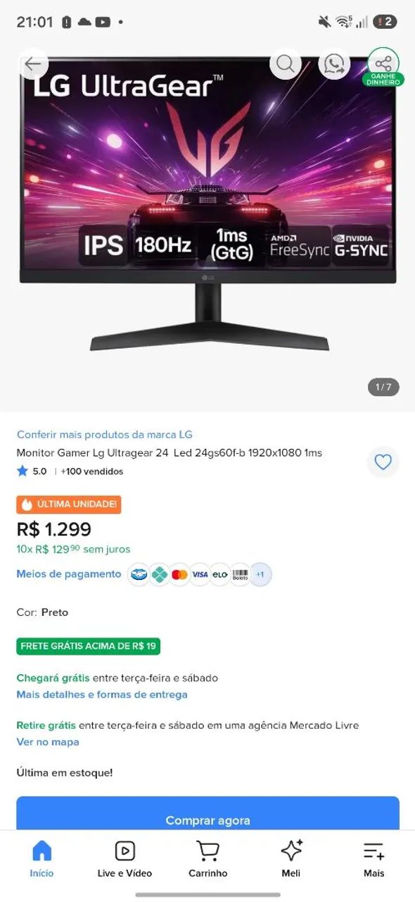 LG Ultagear 24 Polegadas 180hz - Foto 3