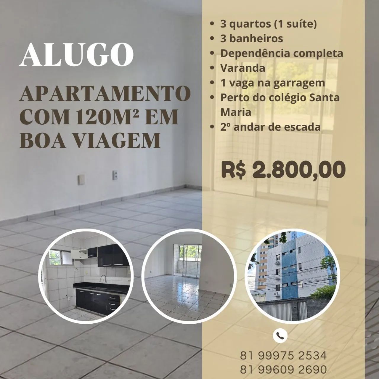 Amplo Apartamento de 3 quartos em Boa Viagem 