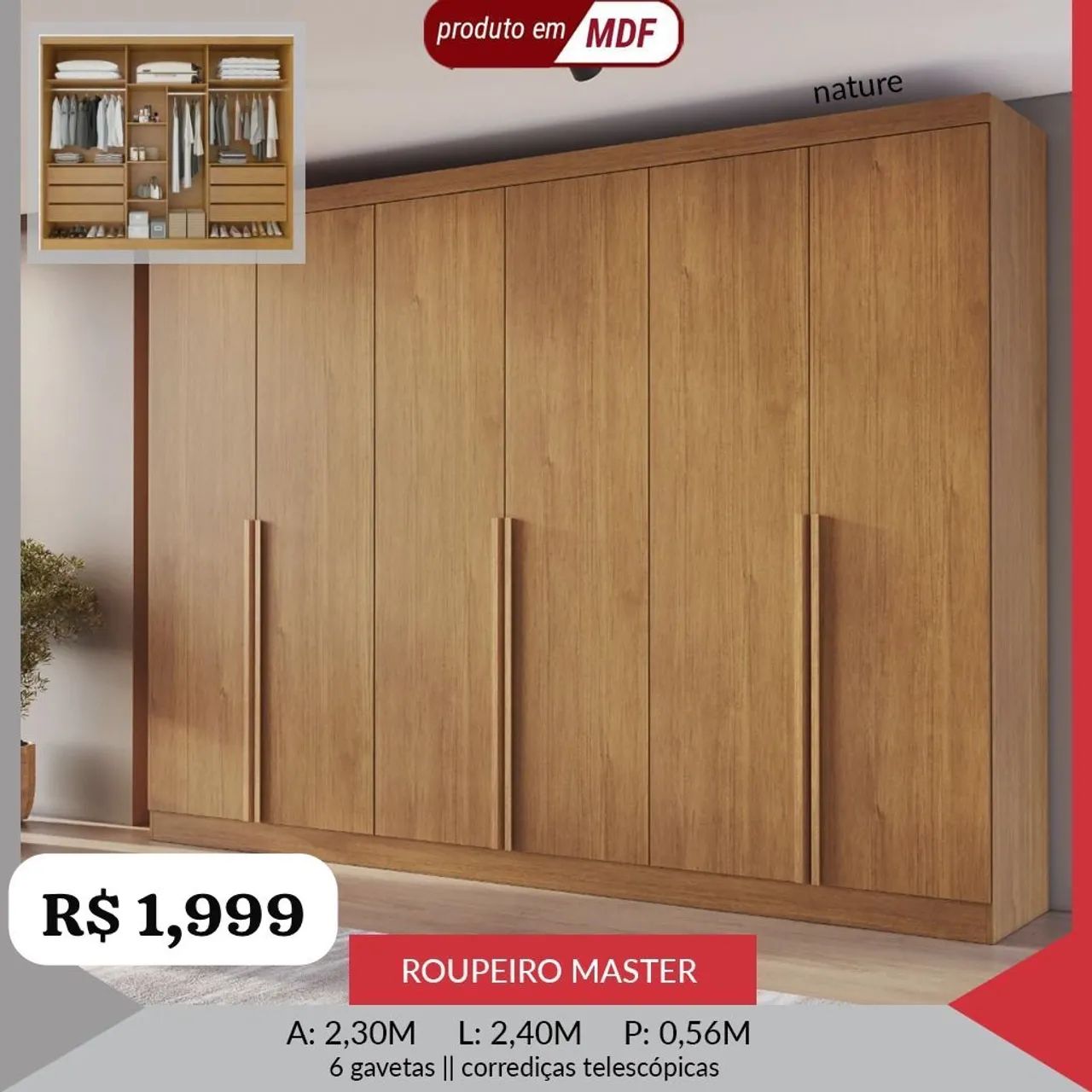 Guarda Roupa Casal 6 portas MDF  - Foto 3