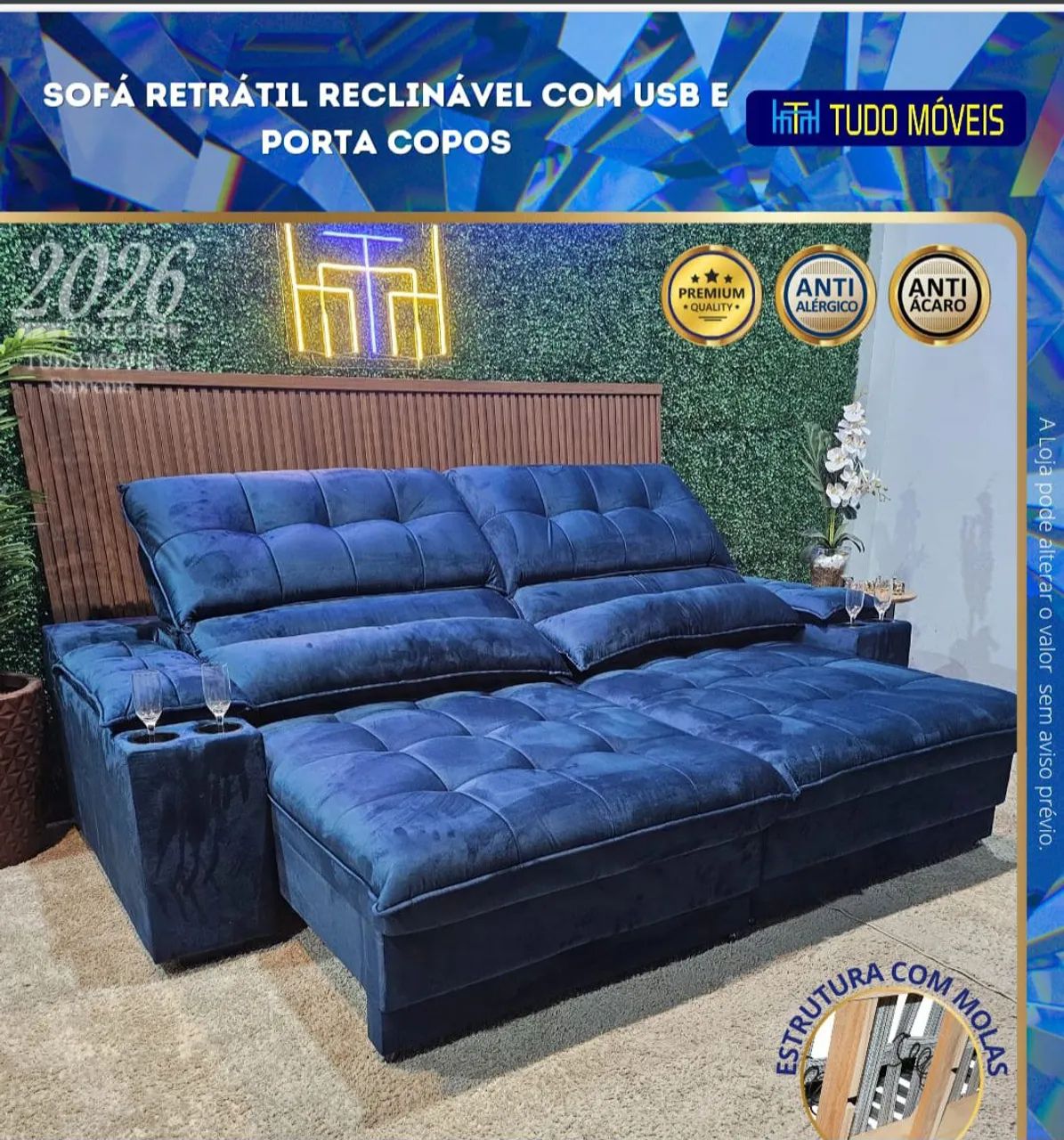 SOFA RETRÁTIL E RECLINÁVEL IDEAL PARA ATE 4 PESSOAS ENTRADAS USB E PORTAS COPOSS - Foto 3