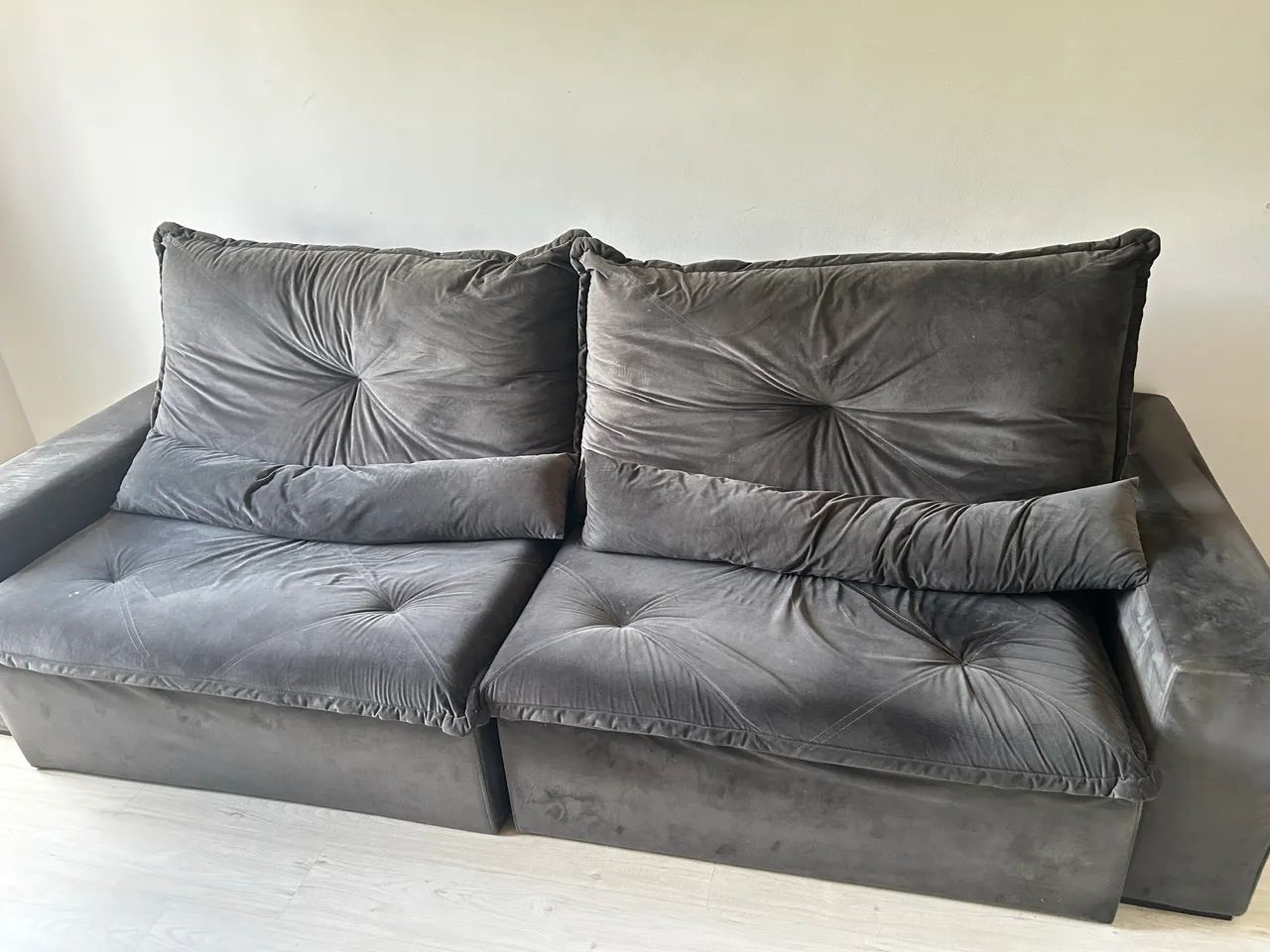 Sofá Retrátil e Reclinável 2,90m Suede Cinza - Foto 2