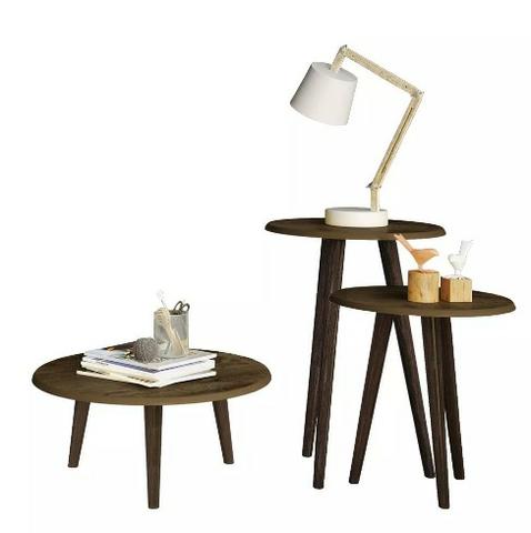 Conjunto Mesa De Centro E Mesas Laterais Madeira Rustica - Bechara - Foto 3