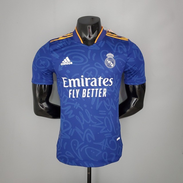 Camisa Real Madrid Away 21/22 s/n° Jogador Masculina - Azul+Laranja