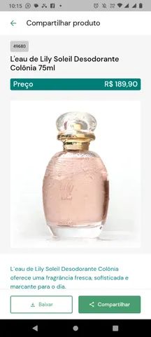 Perfume L eau de Lily Soleil 75ml O boticario