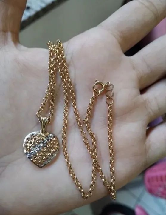 Pingente ouro 18k bicolor, cordão Romanel