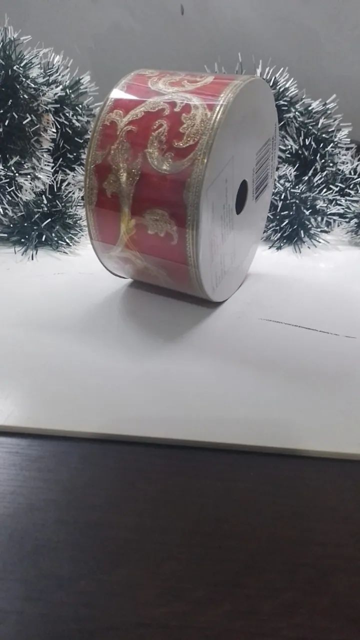 PROMOÇÃO! FITA ARAMADA NATALINA COM GLITTER IMPORTADA E.U.A NATAL - PAPAI NOEL- FIM DE ANO - Foto 3