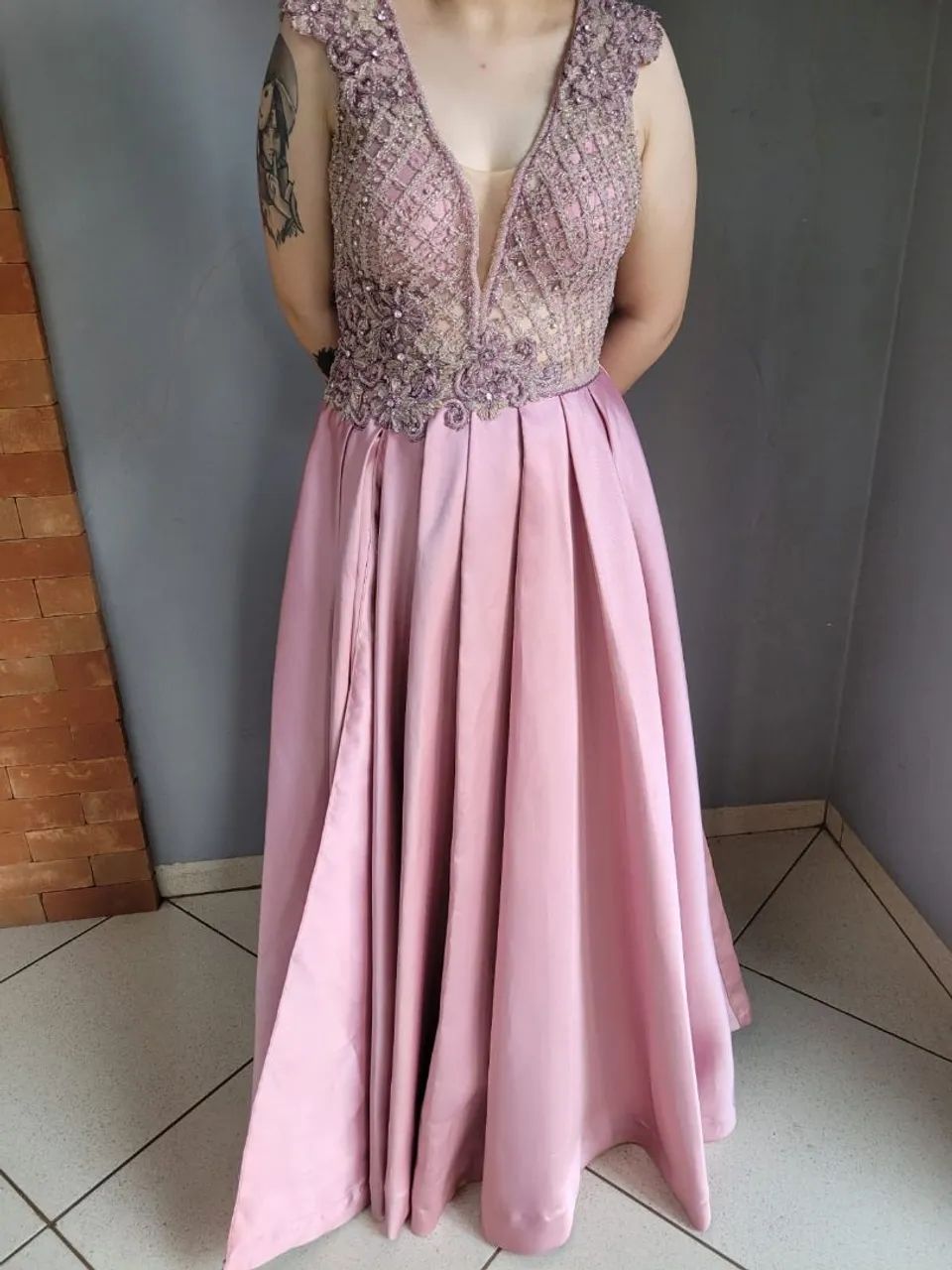 Vestido rosa rosé de festa