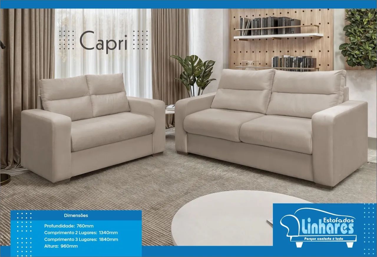 Sofá Capri 2 e 3 Lugares - Conforto e Elegância