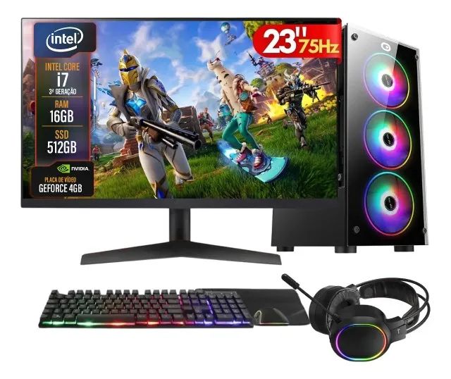 PC Gamer Completo  Intel Core i7, 16GB RAM, Placa de vídeo Geforce 4GB, SSD