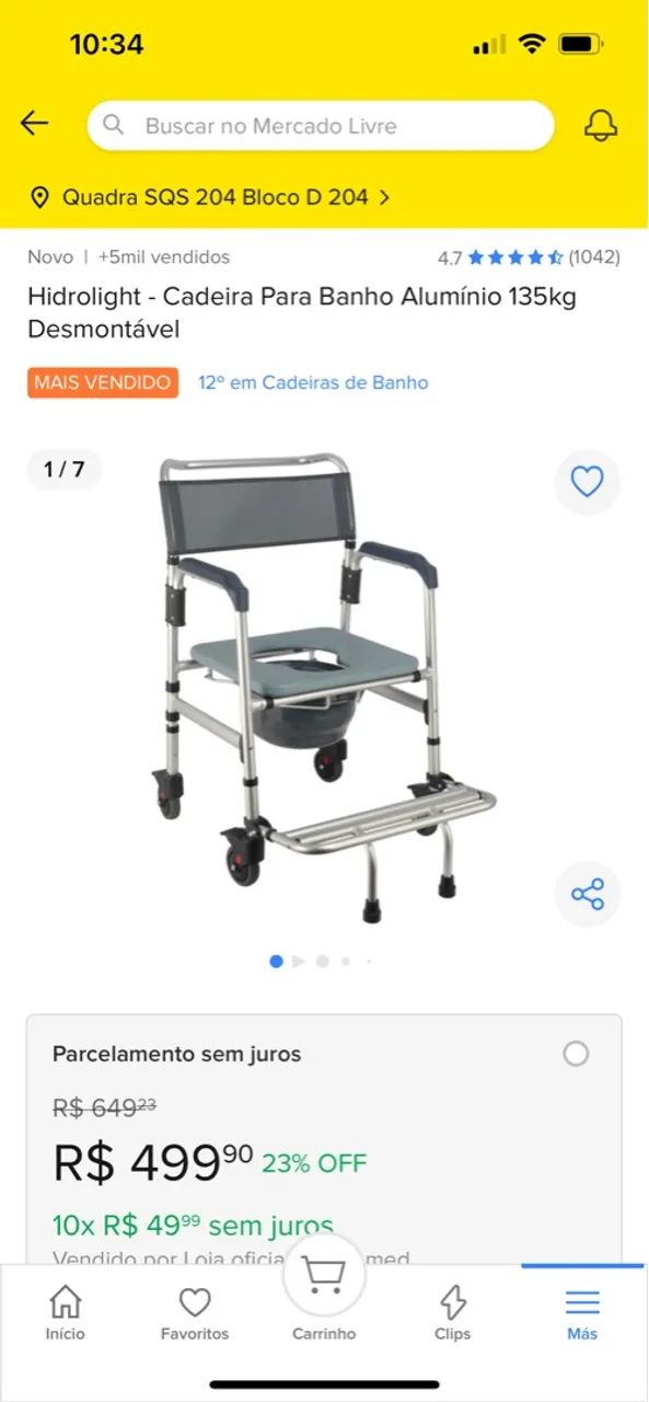 Cadeira de banho para idosos (hospitalar)