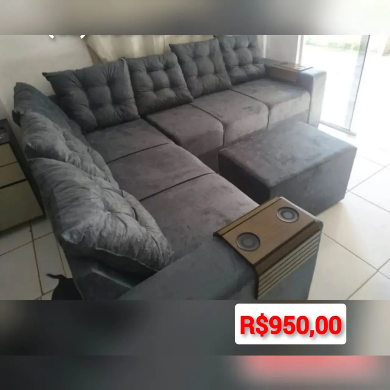 Sofá de canto com puff - Conforto e estilo