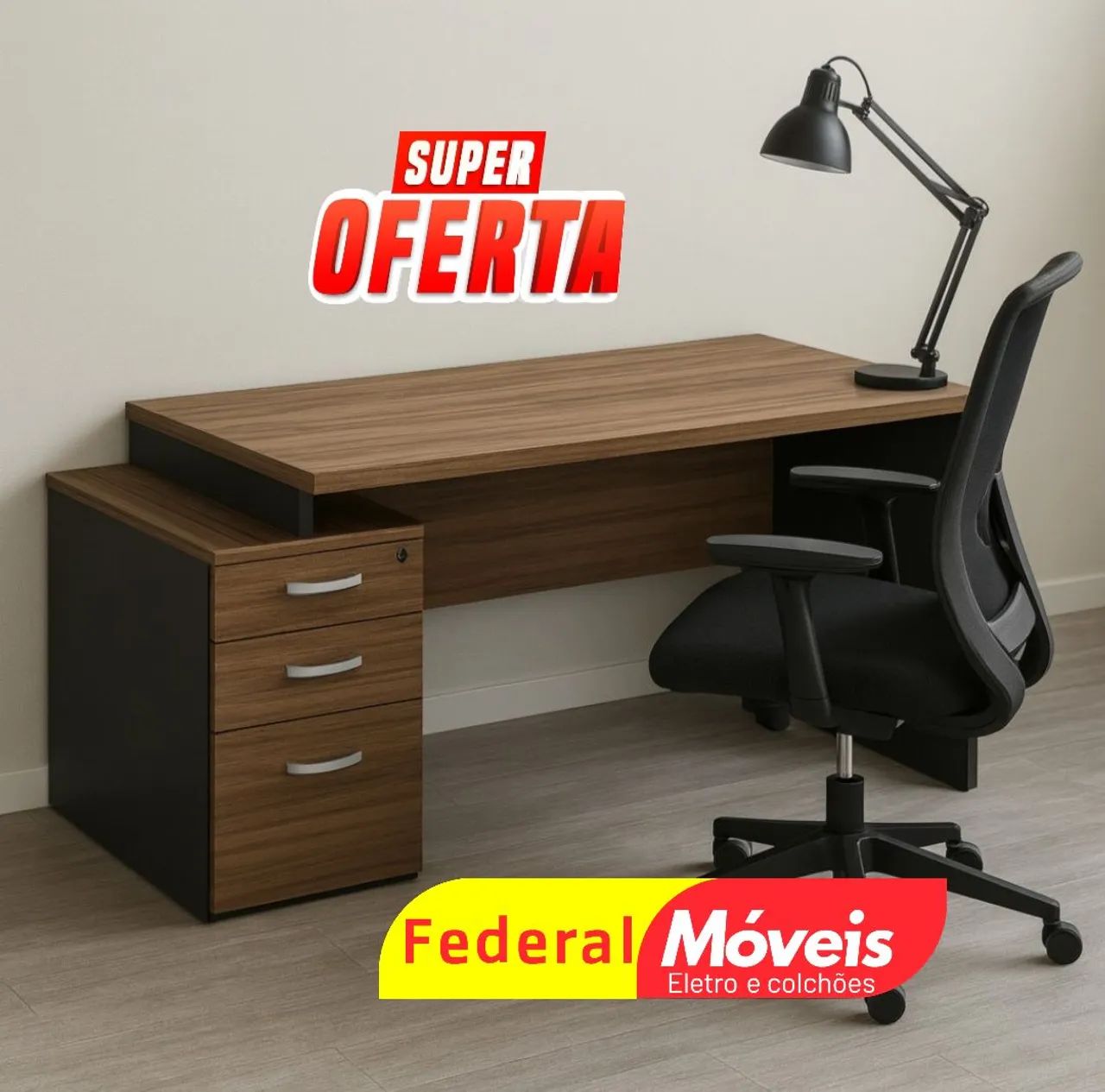 Mesa Escritório 1,50m com 3 Gavetas - Organização garantida!