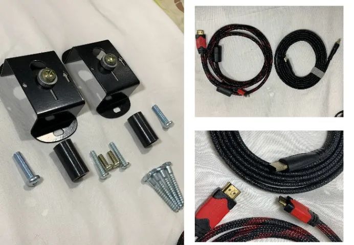 kit 2 Cabos HDMI com malha + 1 suporte de parede universal TV Monitor usados