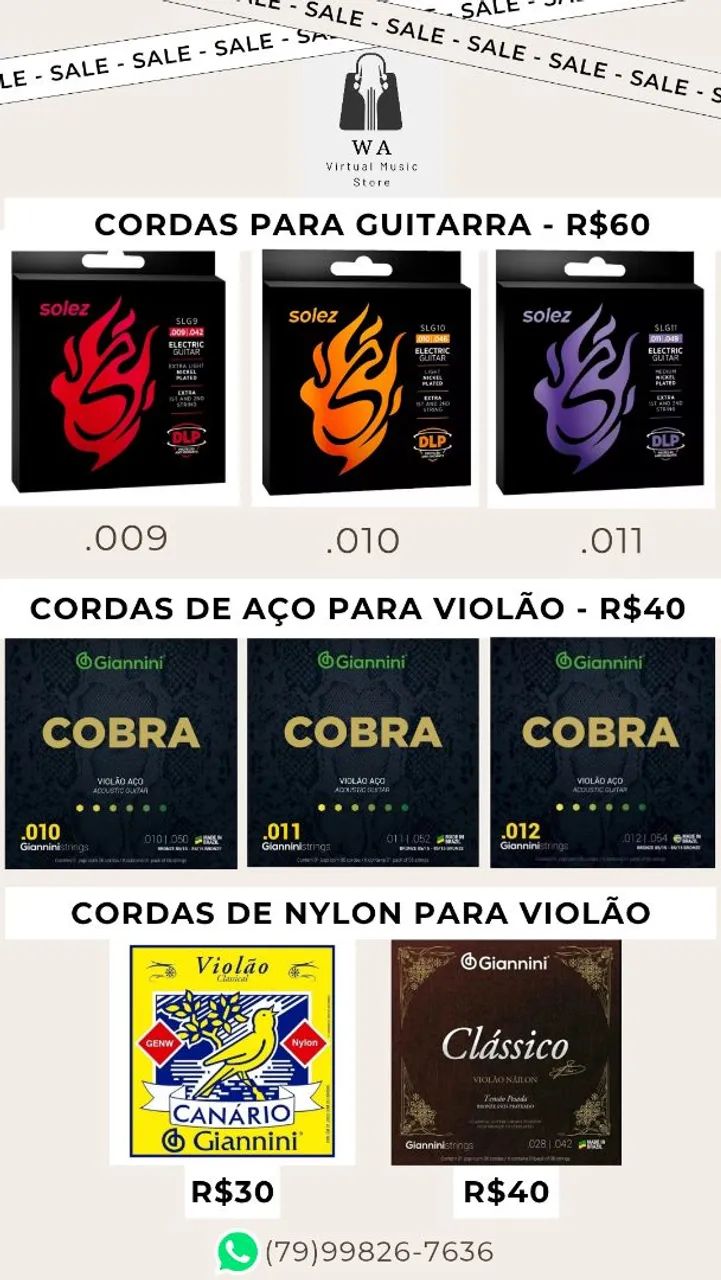 Encordoamento Cordas para Guitarra Solez .010 SLG10 e SLG10GA - Foto 3