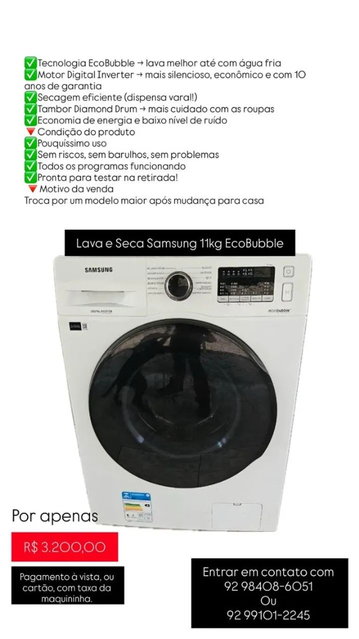 Lava e Seca Samsung Ecobubble 11 kg Inverter