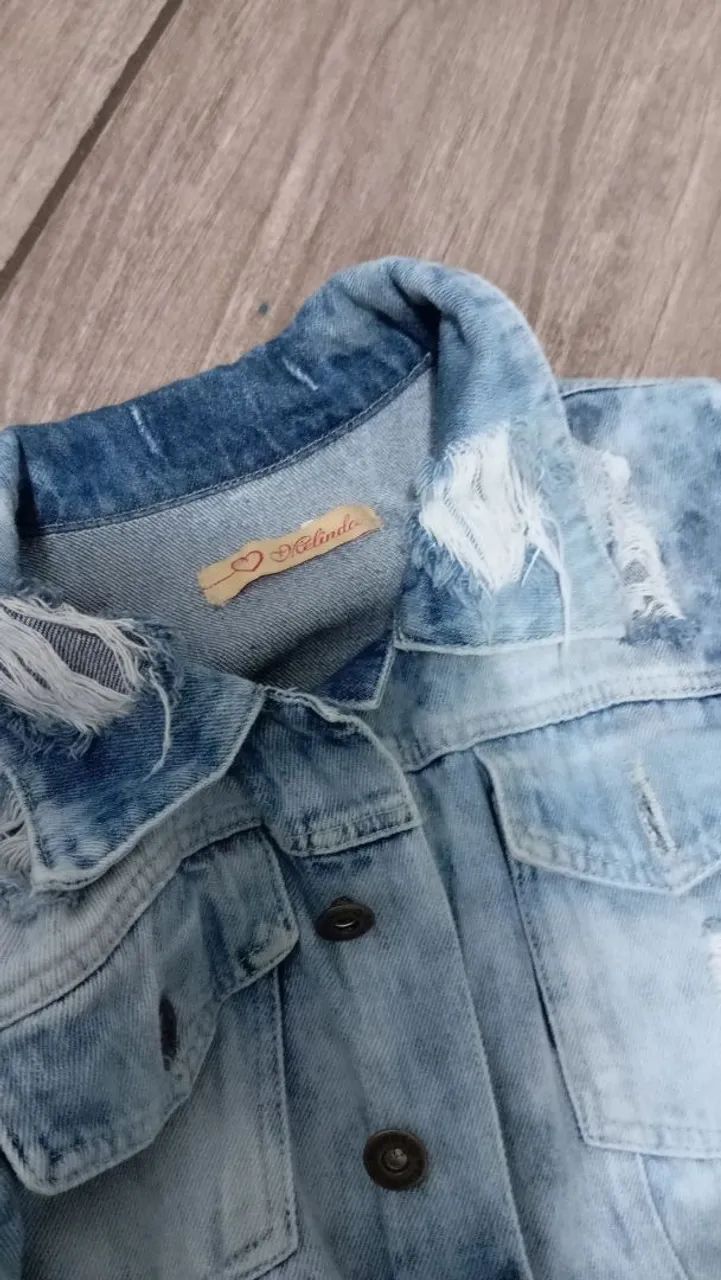 Maxi Jaqueta Jeans Destroyed,estado de nova ,Tam M 38/40 - Foto 3