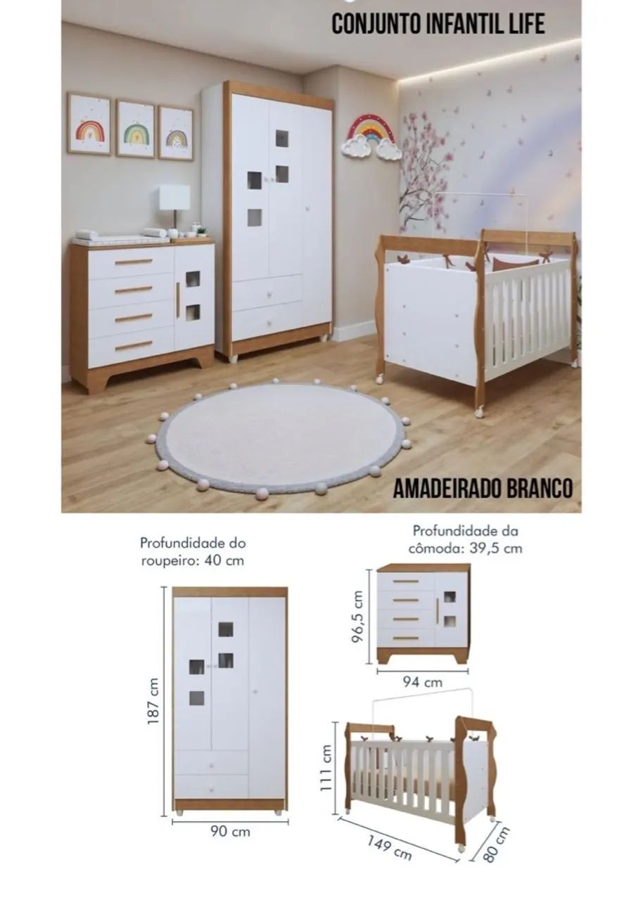 Quarto Infantil Completo 3 Peças - Berço 4 em 1 - Foto 4