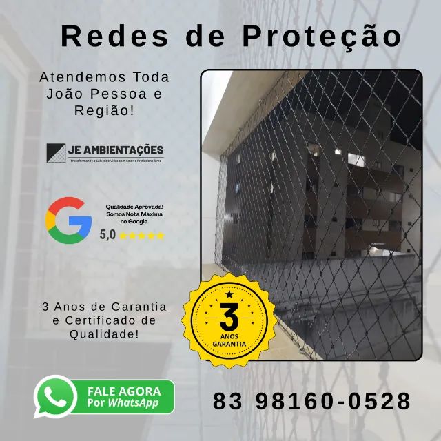 Redes de Proteção - 3 Anos de Garantia, Atendemos em João Pessoa e Região! 