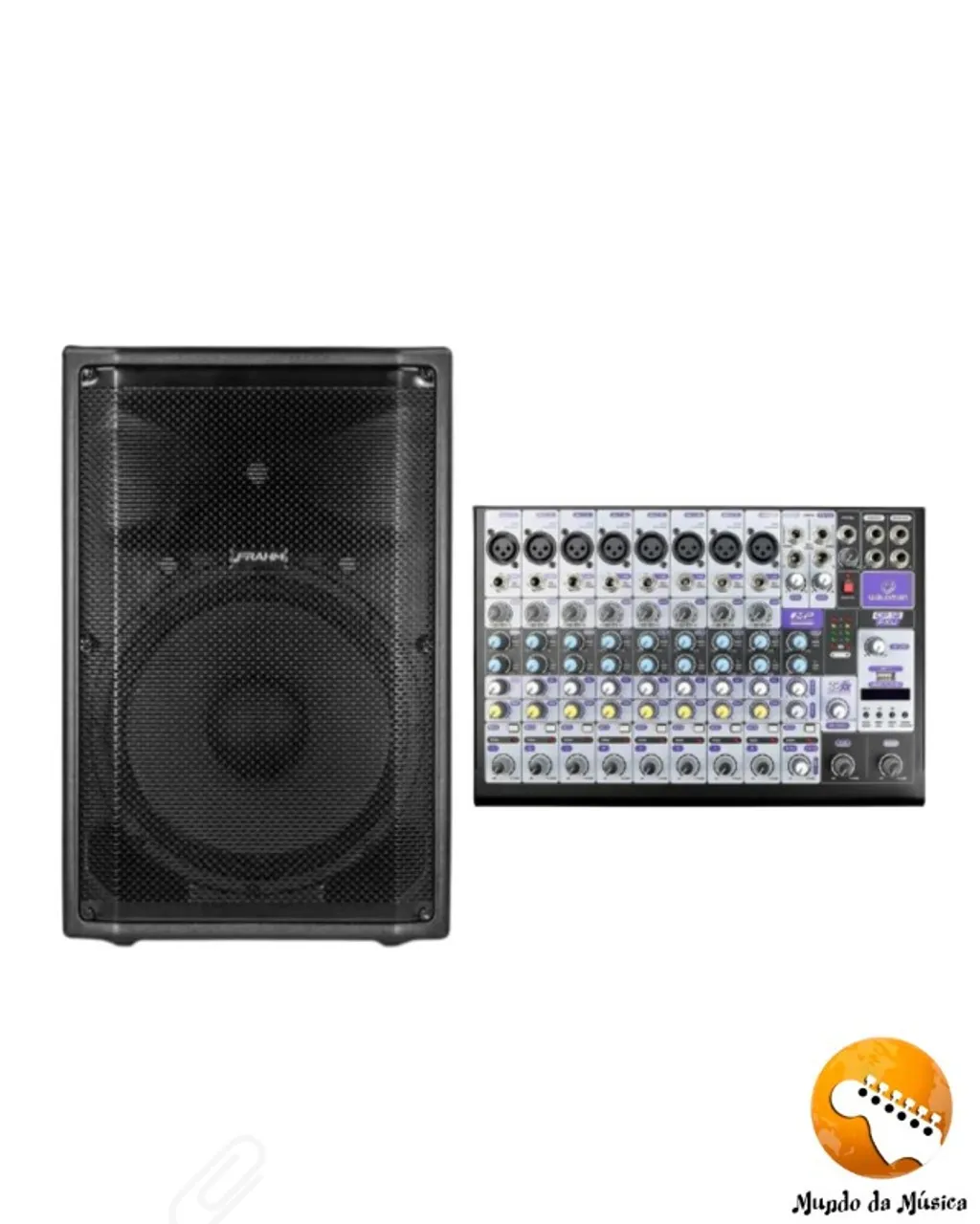 KIT-Caixa De Som Ativa 350w Frahm + MESA DE SOM WALDMAN CP-12FXU 12 CANAIS