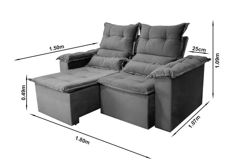 Sofá Retrátil Reclinável 2 Lugares 180cm Veludo Preto - Foto 5