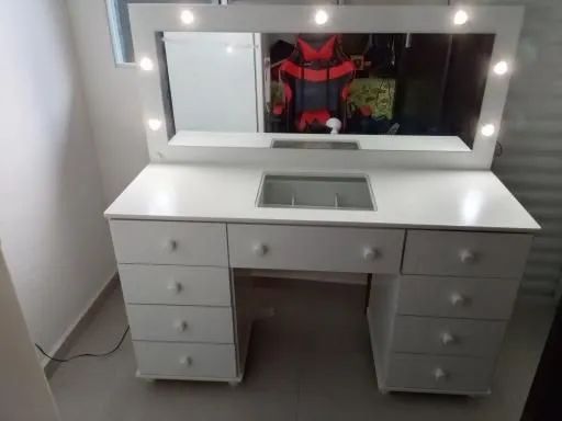 Penteadeira Camarim LED com 9 Gavetas - Branco - Foto 2