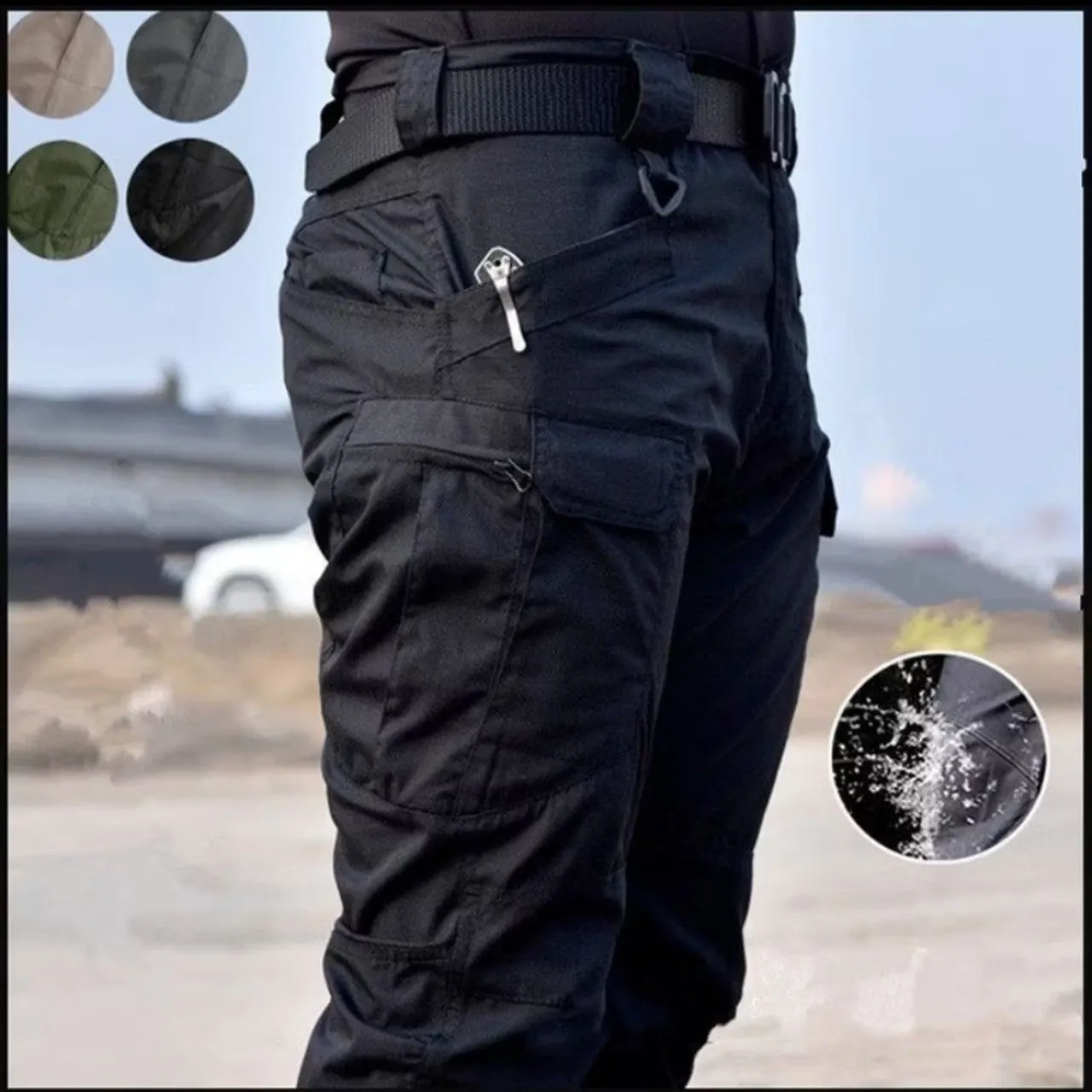 Calça cargo tática, resistente à água, com 8 bolsos de zíper e velcro, prof. de segurança