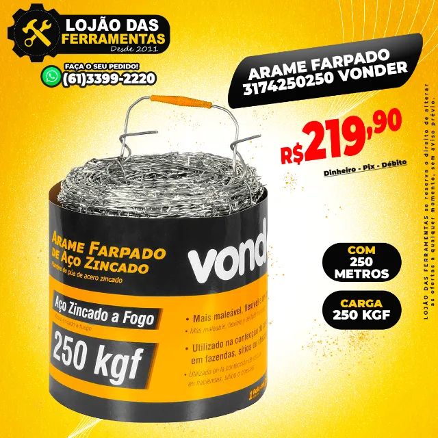 Arame Farpado 250 Metros 250Kgf * Vonder