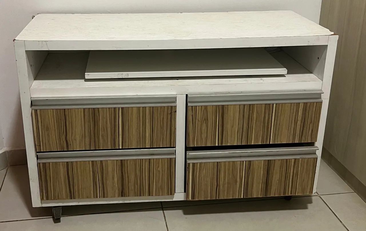 Rack / Cômoda com 4 Gavetas Branco e Amadeirado | Multiuso65569170212226122