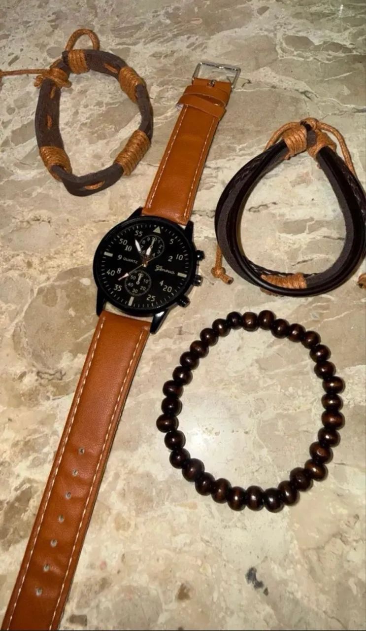 Relógio Quartz + Kit com 3 Pulseiras | Estilo Casual e Elegante - Unisex - Foto 2