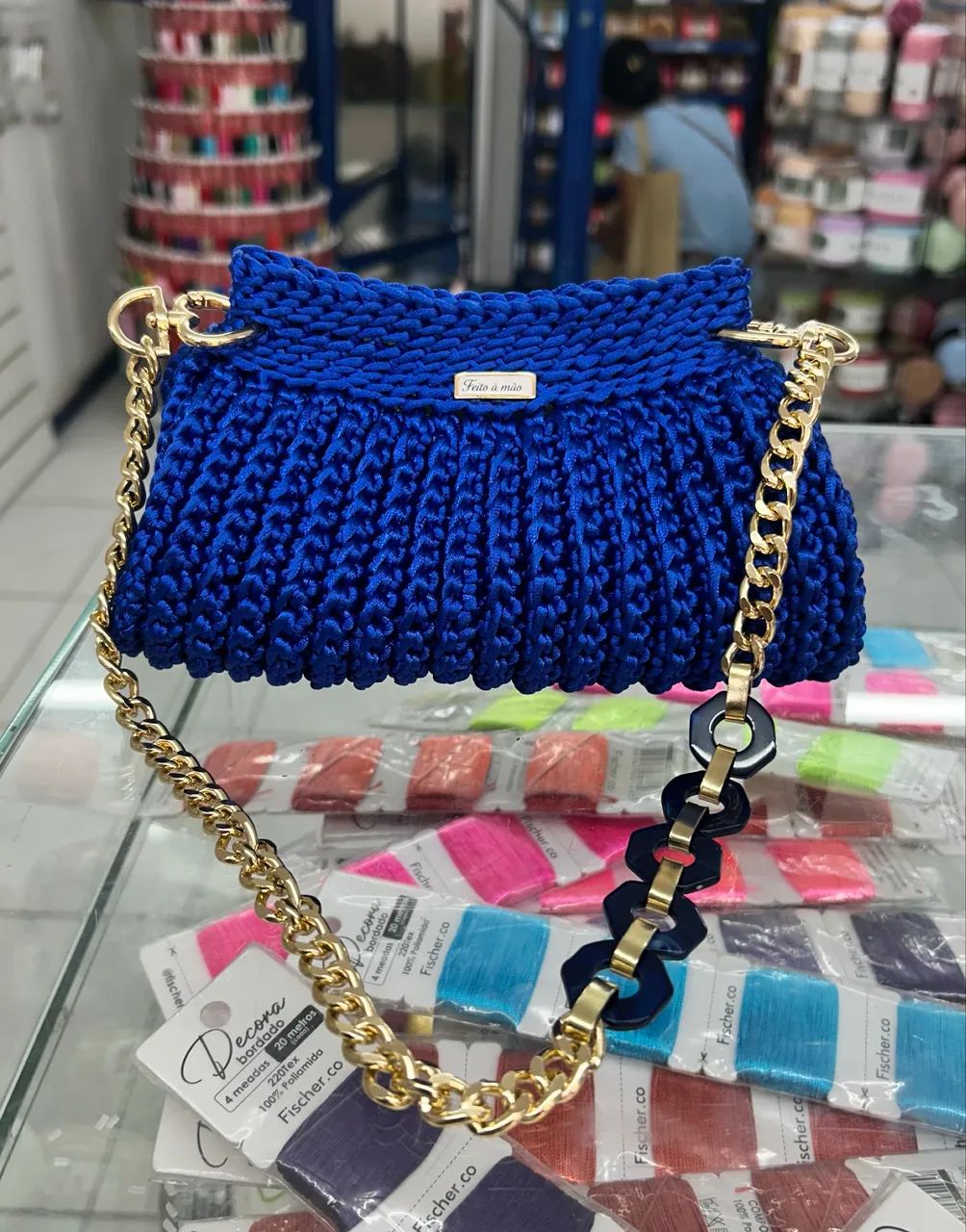 Bolsa de crochê azul bic - Foto 3