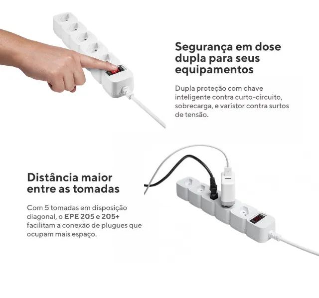 Filtro de Linha 5 Tomadas Cabo 1m Branco Intelbras - Foto 3