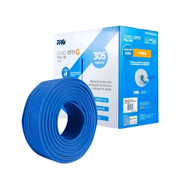 Cabo Coaxial Cftv Full Hd 4 Pares 305 Mtr Proeletronic Azul