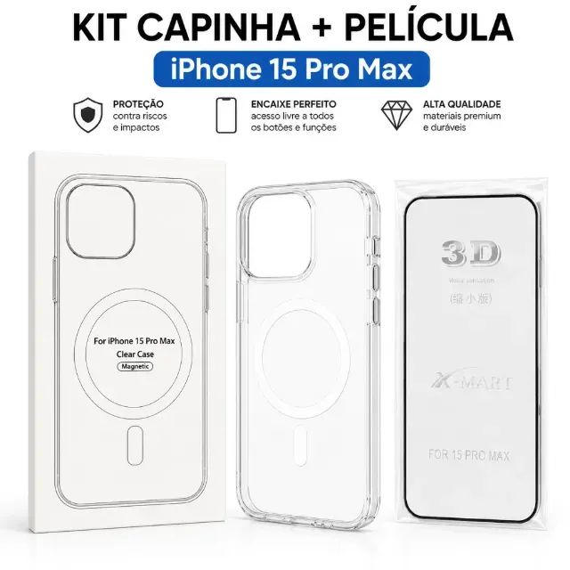 Kit Capinha Transparente + Película Vidro iPhone 15 Pro Max - Foto 2