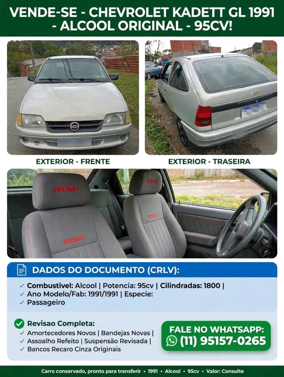 Chevrolet Kadett Gl/sl/lite/turim 1.8 (álcool) 1991