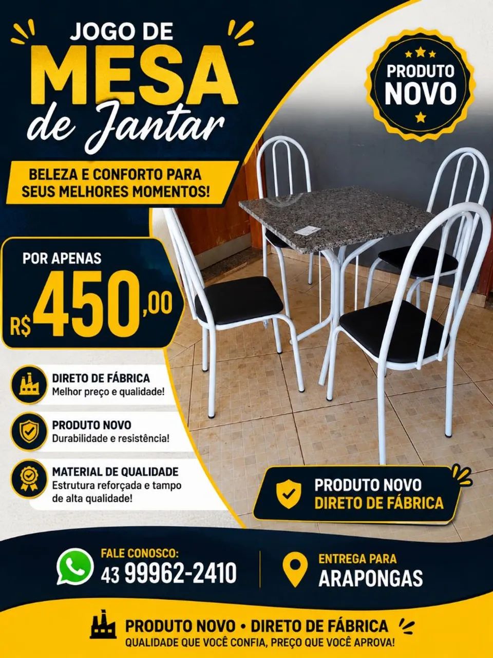 Jogo de mesa 70x70 granito 