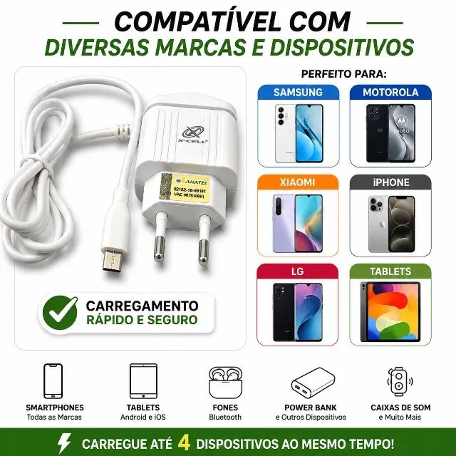 Carregador Turbo 4 USB 1 Tipo C Carregamento Rápido Universal Samsung Motorola Xiaomi iPho - Foto 5