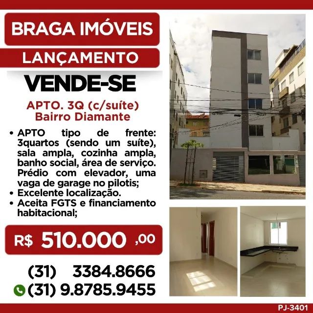 Apartamento 3q (com suíte) - Bairro Diamante