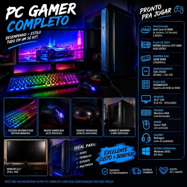Pc gamer i5 8g gtx1060 32gb de ram ssd - Computadores e Desktops