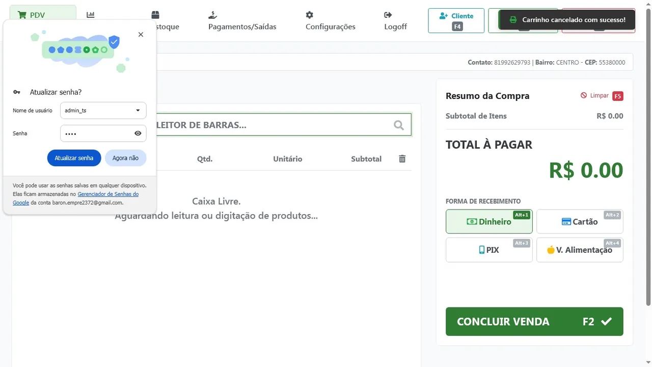 Sistema de loja - PDV, Estoque, financeiro etc.