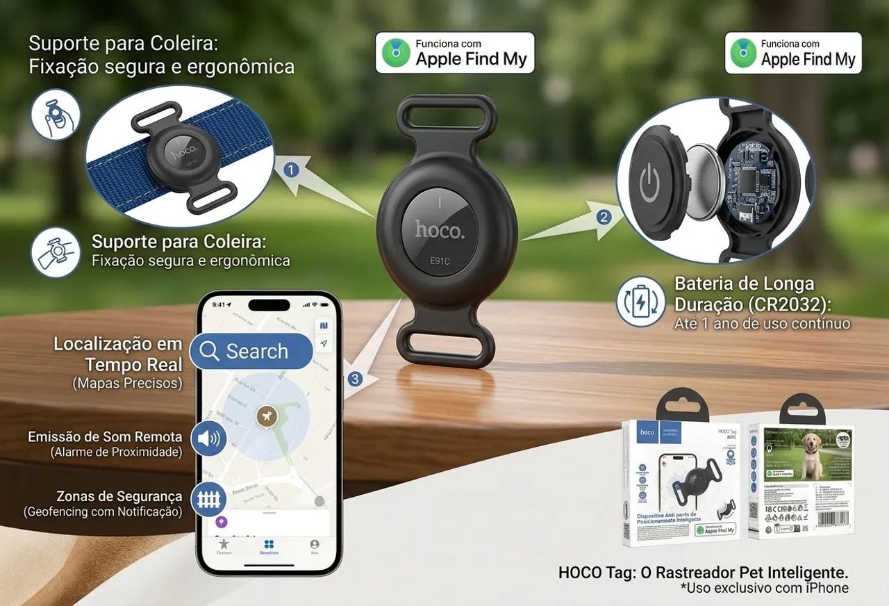 Tranquilidade Pet: Rastreador HOCO Tag com Apple Find My - Foto 2