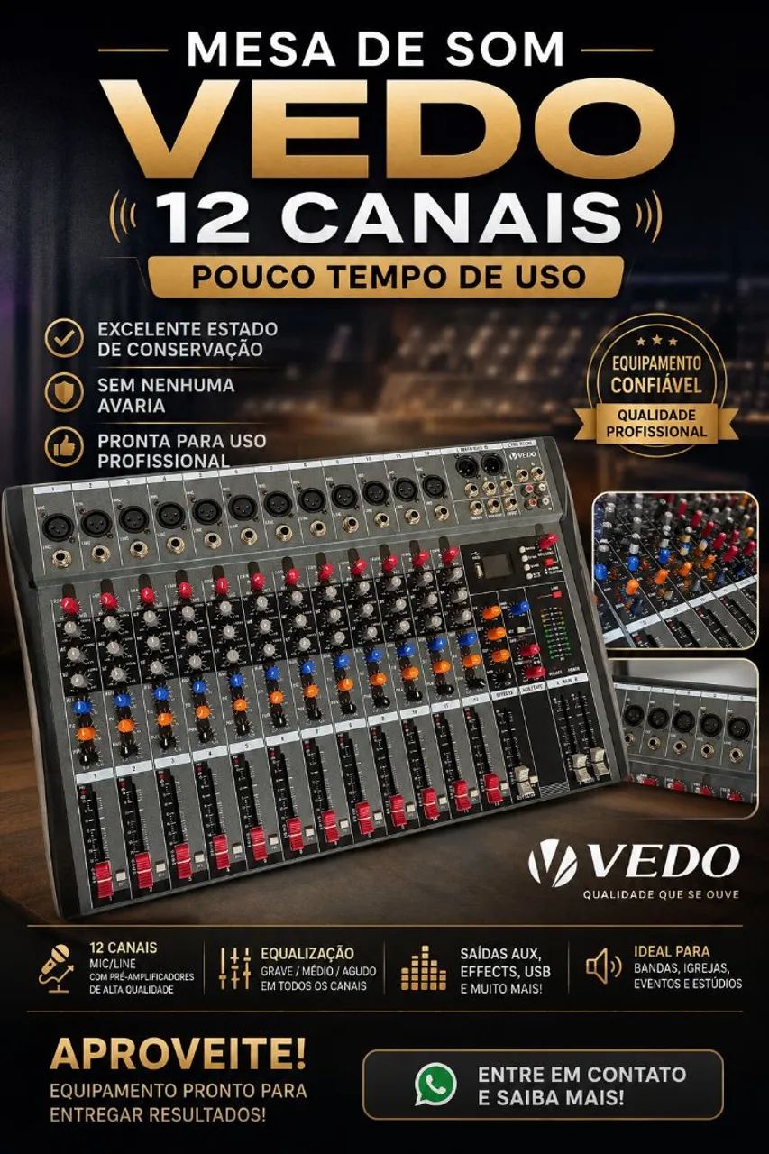 Mesa de som 12 canais vedo