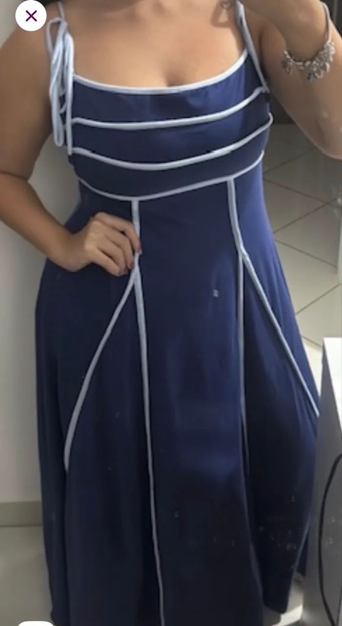 vestido cropped farm azul m - Foto 3