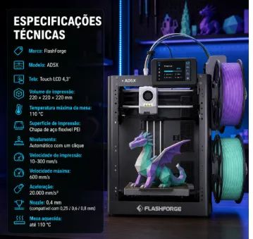Impressora 3d Flashforge Ad5x Multicolorida + Kit Fechamento - Foto 2