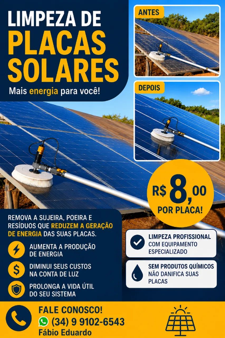 LIMPEZA DE PLACA SOLAR - PATOS DE MINAS E REGIÃO