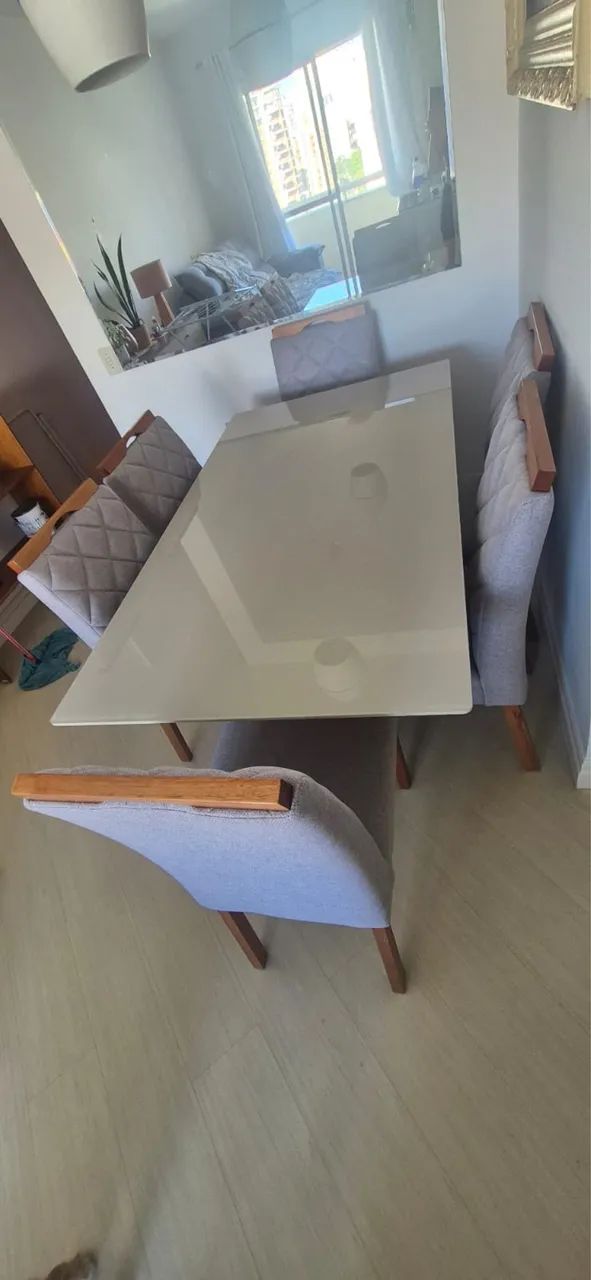 Mesa de jantar com tampo de vidro + 6 cad - Foto 2
